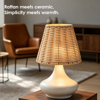 Lampe de table en rotin LED avec abat-jour tissé, 3 températures de couleur, base en fer pour la décoration de restaurant, hôtel, chambre
