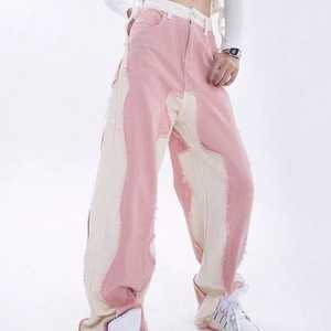 กางเกงขากว้างสไตล์วินเทจสำหรับผู้หญิงเอวสูงผ้าฝ้าย100% ระบายอากาศได้ดีสีชมพูตกแต่งด้วยกระดุมสำหรับทุกฤดูกาล - Product Image 5