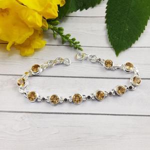 Anniversary Gift Citrine Gemstone 925 Sterling Silver Handmade Fine Silver Tennis <b>Bracelet</b> Jewelry Trendy Party - Product Image 4