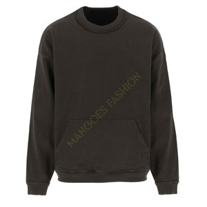 Sudadera de cuello redondo de algodón de primera calidad verde oscuro con logotipo Sudadera con capucha informal de manga larga y ajuste relajado con bolsillo - Product Image 4