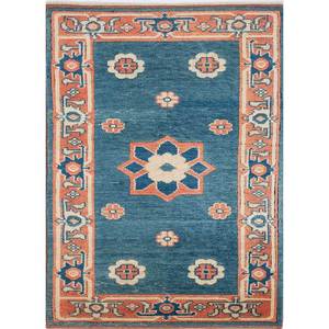 Alfombra de Lana Anudada a Mano Nuray Azul Pae-1155 9x12 Rectangular con Patrón de Medallón para Decoración de Sala de Estar o Uso en Pasillos - Product Image 1