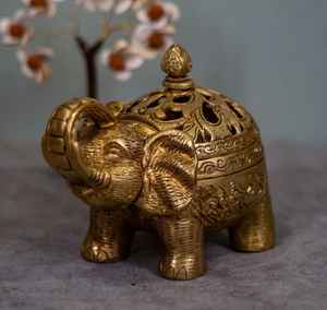 เครื่องหอมแบบห่วงรูปช้างทำจากทองเหลืองบริสุทธิ์สำหรับประดับวัดในบ้านวัสดุงานฝีมือโลหะจากไม้ - Product Image 1