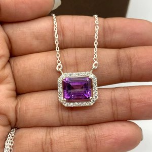 Colgante de Amatista Natural con Diseño Romántico Vintage, Forma de Corazones, Plata de Ley 925 Chapada en Oro, para Aniversario o Boda - Product Image 5