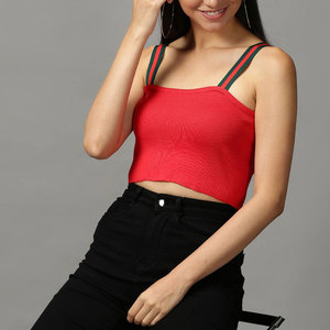 Top corto sin mangas con cuello Halter, ideal para trajes de verano, Top corto sin mangas con cuello profundo para mujer, estilo minimalista moderno - Product Image 3