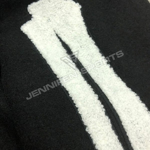 Parches bordados Chenllie de lana 100%, chaqueta universitaria, cierre de botón de presión, forro interior acolchado - Product Image 4