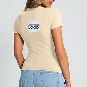 Camisetas para mujer Camisetas de manga corta con cuello redondo para mujer Tops de verano elásticos ajustados básicos informales - Product Image 1