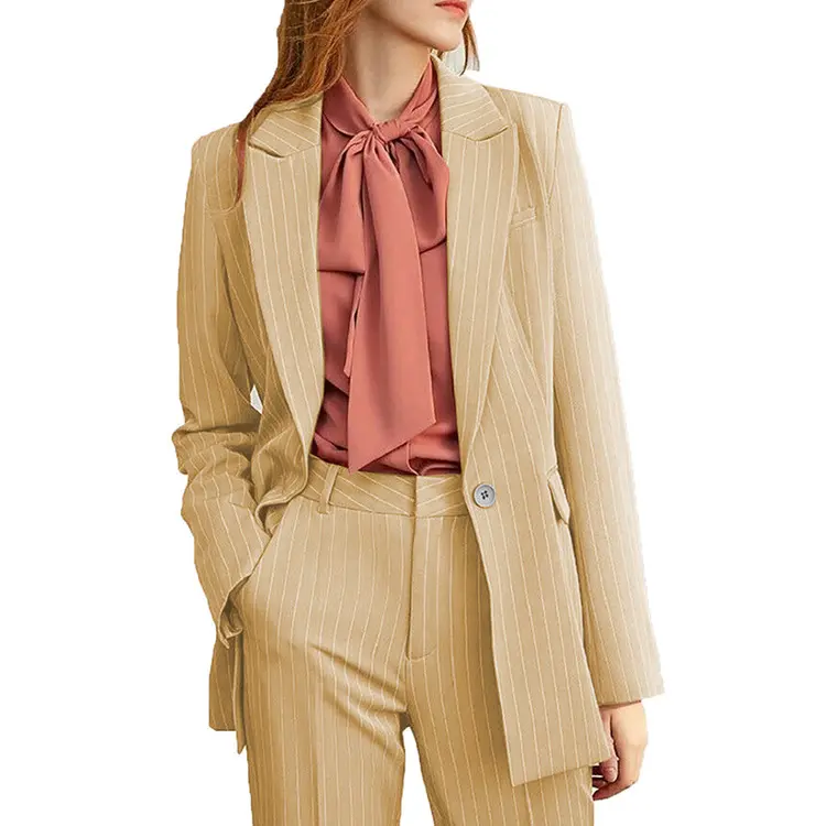Высококачественный Женский деловой костюм на одной пуговице, Женский костюм для отдыха из 2 предметов, Классический Полосатый Блейзер, костюм для дам