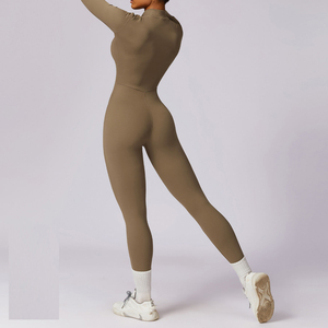 Combinaison de sport pour femme, col montant, yoga, entraînement, fermeture éclair sur le devant, respirante, sans manches, longueur intégrale, spandex, combinaison de fitness - Product Image 6