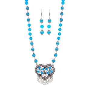 Urthn Blue <b>Beads</b> Rhodium Plated Necklace <b>Set</b> 1111311B Fashionable Jewelry for Women - Product Image 1