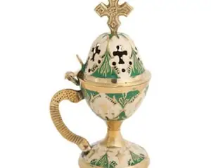 Quemador de incienso Iglesia o casa de latón hecha a mano viene con mechas/flotador Lámpara de vigilia de mesa sagrada de pie Ortodoxa Gr