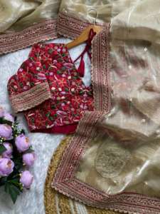 Exclusivo Sari de Tela de Seda Suave con Hermoso Bordado de Lentejuelas para Fiesta Nupcial, Elegante con Blusa para Vestimenta Étnica - Product Image 4