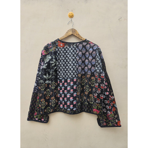 À la main en coton Gudri Floral Patchwork matelassé veste lin automne Unique incarné bohème charme respirant confortable - Product Image 6