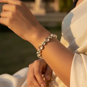 925 Silver Gemstone <b>Bracelet</b> for Women with Topaz Diamond <b>Pearl</b> Daily Wear Rhodium Plated Rose <b>Gold</b> Jewelry <b>Gold</b> Ban - Product Image 2