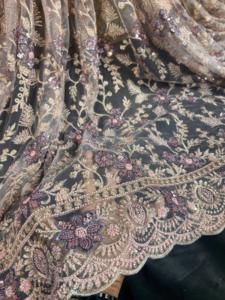 Tissu en maille perlée importé exceptionnel brodé à la main et tissu entièrement perlé pour les robes d'occasion spéciale et les vêtements de mariée - Product Image 6