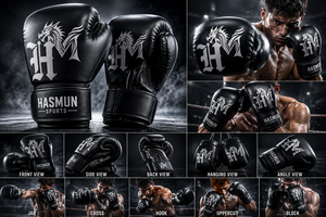 Gants de boxe d'entraînement professionnels noirs à lacets, légers, imperméables, en cuir PU, pour adultes, personnalisables pour la boxe et le kick-boxing – Offre Spéciale - Product Image 4