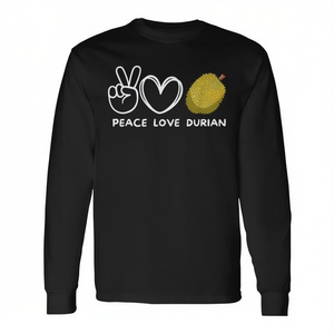 T-shirt à manches longues Peace Love Durian, design rétro pour les amateurs de nourriture - Product Image 2