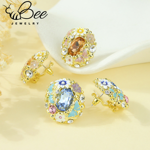 High Quality Multicolor Natural Stone Elegant <b>Stud</b> <b>Earrings</b> Bulk Sale Irregular Pink Purple <b>Crystal</b> Floral <b>Earrings</b> For Gift - Product Image 5