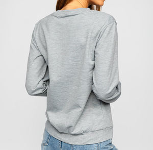 Customized logo lose fit size solid plain gray color <b>sweatshirt</b> fabric 100% cotton long sleeve <b>sweatshirt</b> for <b>women</b> - Product Image 6