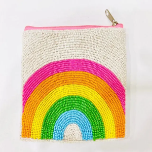 Monedero Mini Estilo Dama Hecho a Mano, Bolsa con Cremallera con Cuentas, Diseño de Media Rodaja de Cítricos - Limón, Naranja, Lima, Perlas Florales para Mujer - Product Image 2