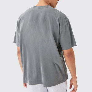 100% coton lourd T-shirt goutte épaule surdimensionné Streetwear col étendu T-shirt lavé pour hommes - Product Image 3