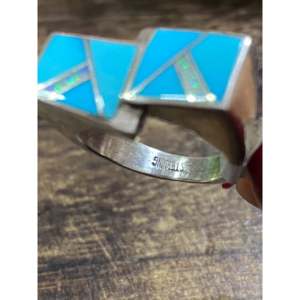 Victor Thompson Sterling Silver Inlay <b>Ring</b> Turquoise & White <b>Opal</b> Size 7 Invisible Setting Gift Ready - Product Image 5