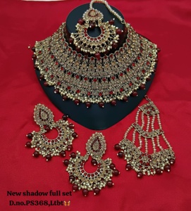 Designer Antique Handmade CZ <b>Studded</b> Thread Work Patwa Indian Necklaces <b>Earrings</b> & Head Wear For Womens & <b>Girl</b> Jewellery Sets - Product Image 3