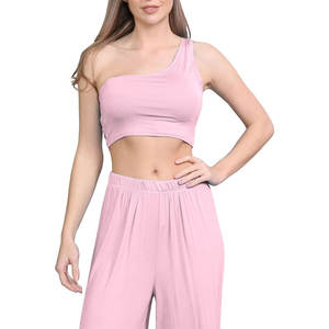 Sujetador deportivo corto sin costuras de un hombro, transpirable y absorbente del sudor, hecho de algodón a la moda, técnica lavada, Sujetador deportivo - Product Image 1