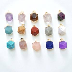 925 Sterling Silver Hexagon Cut Purple Chalcedony Gemstone 18K Gold Electroplated DIY Charm Pendant Children's Jewelry Making - Product Image 3