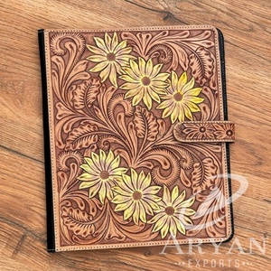New Hand-Tooled <b>Leather</b> Portfolio Floral <b>Leather</b> Journal Covers Western Sunflower Planner Legal Pad Notebook Envelope Portfolio - Product Image 1