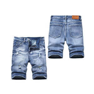 กางเกงยีนส์ขาสั้นสำหรับผู้ชายกางเกงขาสั้นผ้าเดนิมผ้าฝ้ายสีพื้นสไตล์ใหม่ล่าสุด100% - Product Image 1