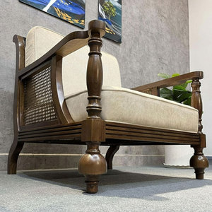 Hemingway Traditional Style Ash Wood Single Sofa <b>Square</b> Genuine Leather Upholstered Living Room Furniture Set GSD68096 - Product Image 6