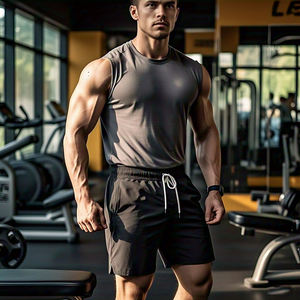 Pantalones cortos deportivos de verano estilo callejero para hombre, ropa de entrenamiento de poliéster 100% de secado rápido, cintura con cordón sólido para culturismo - Product Image 2