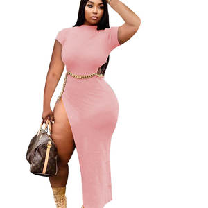 Vestido Maxi de Moda Tallas Grandes Liu Ming, Casual de Verano, Ajustado, Cuello Alto, Manga Casquillo, Abertura, Transpirable, Natural, Sexy, con Encaje Hueco - Product Image 4