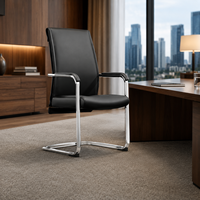 Chaise de bureau de direction moderne à dossier haut, chaise de visiteur noire, chaise de conférence avec base en traîneau chromé et accoudoirs