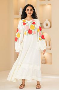 Maxi vestido de algodón bordado ucraniano para mujer, traje de playa informal de manga larga tejido ecológico, el mejor bordado Ucraniano - Product Image 3