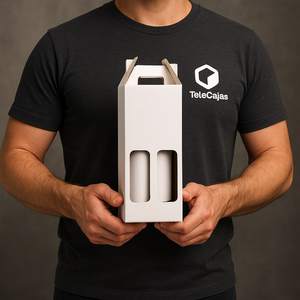 Estuche Blanco Automontable de Cartón con Asa para 2 Botellas de Vino para Regalos, Estilo Burdeos/Borgoa - Product Image 2