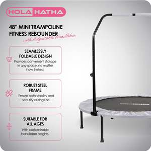 Trampolino Fitness Mini HolaHatha da 48 Pollici Bianco, Pieghevole per Interni con Maniglia Regolabile, Realizzato in PVC e Schiuma Resistenti - Product Image 2