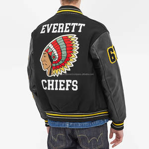 Chaqueta Varsity Informal de Lana Chenilla de Primera Calidad, Transpirable, Ecológica, con Cuello Alto, Bordado, Negra, para Hombre - Product Image 2