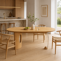 Table de salon ovale moderne en bois de chêne avec pieds en acrylique transparent pour la maison, l'appartement, l'hôtel, la salle à manger
