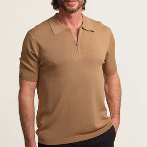 Logotipo frontal impreso aspecto elegante hombres cuarto Zip Polo camiseta Color sólido traje de moda hombres cuarto Zip Polo camiseta - Product Image 1