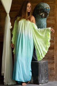 Women's Plus Size New Traditional Boho Style <b>Kaftan</b> Dress <b>Summer</b> Viscose Tie-Dye Ruffles Maxi Slit Straight Silhouette Ombre - Product Image 5