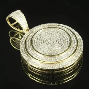 Men's Circle Charm Pendant 1.50Ct Round <b>Simulated</b> <b>Diamond</b> 14K Yellow Gold Plated - Product Image 3