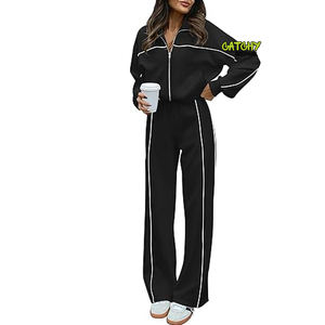 2024 personnalisé femmes survêtements fermeture éclair haut court et joggeurs femmes tenue vêtements de sport deux pièces ensemble femmes vêtements - Product Image 1