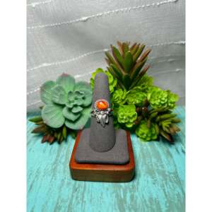Navajo Handmade Boho Spiny Oyster Sterling <b>Silver</b> <b>Ring</b> Size 8.5 <b>Statement</b> Coral Turquoise Natural Everyday Wear Platinum - Product Image 1