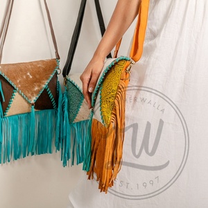 High Quality Boho Women Leather <b>Shoulder</b> Bag New Western Turquoise Stone Single <b>Strap</b> Vintage Portable Design Hide Fur Suede - Product Image 4