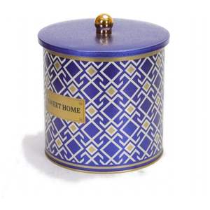 ที่จับ4.1L กระป๋องโลหะทรงกลมขนาด175x180มม. ดีไซน์ลวดลายไร้รอยต่อลายเส้นเรขาคณิตพื้นหลังสีน้ำเงิน - Product Image 3