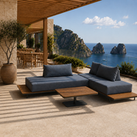 Conjunto de Sofás Modulares de Madera de Teca para Exteriores, Resistentes al Agua, para Hotel o Villa, Muebles Seccionales de Grado Comercial