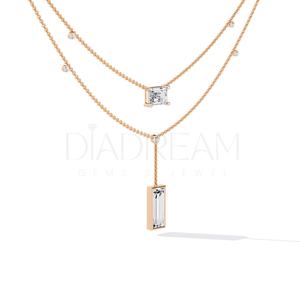 Joli collier de fête pour femmes personnalisé en or blanc 14Kt rehaussé de diamants ronds et baguettes Vvs Clarity Leb Growm - Product Image 4