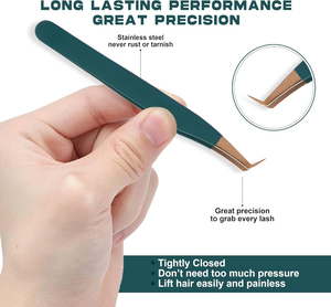 Juego de Pinzas para Extensión de Pestañas de Acero Inoxidable con Punta de Fibra de Volumen de Grado Profesional, Antimagnéticas, Puntas Ultrafinas para Volumen - Product Image 3