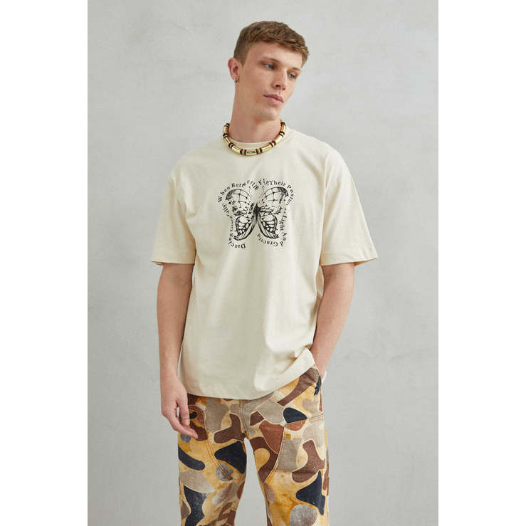 Camiseta унисекс оверсайз де Algodón Diseño De Mariposa бежевые футболки Para Mujer